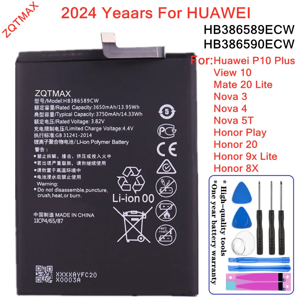 3750mAh HB386589ECW Battery For Huawei P10 Plus Nova 3 4 5T Honor 8X 20 Play 9X Lite View 10 V10 Mate 20 Lite Phone Battery