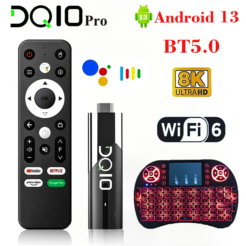 DQ10 Smart TV stick Android13 Allwinner H618 BT5.0 Support 8K Video 4K Wifi6 BT Voice Remote Google Youtube Media Player TV Box