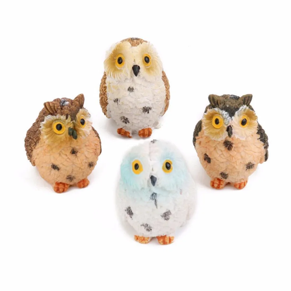 1/2pcs Owls Animal Figurines Resin Miniatures Figurine Craft Bonsai Pots Home Fairy Garden Ornament Decoration Terrarium Decor