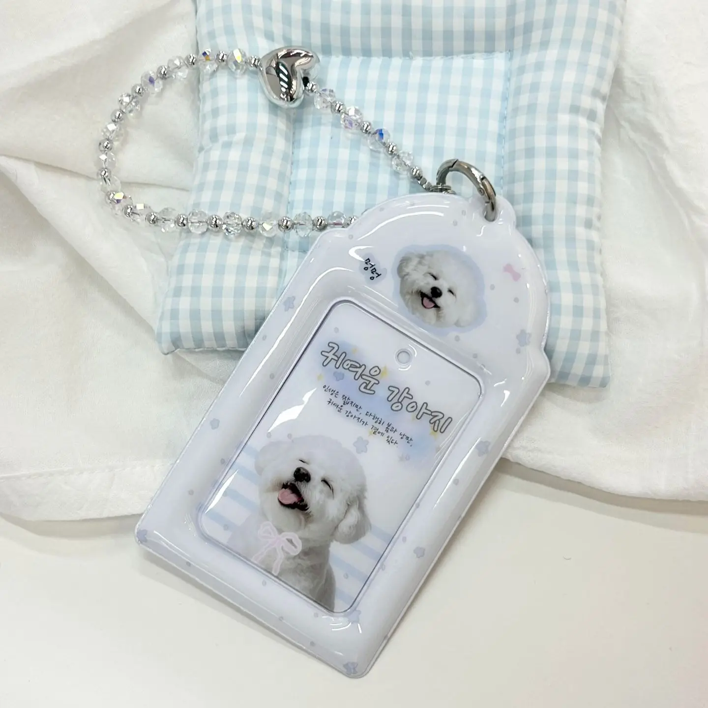 Korean Style Dog Print Photocard Holder Glossy PVC Card Protector Sleeve ID Card Cover for Bag Keychain Decor Accessories