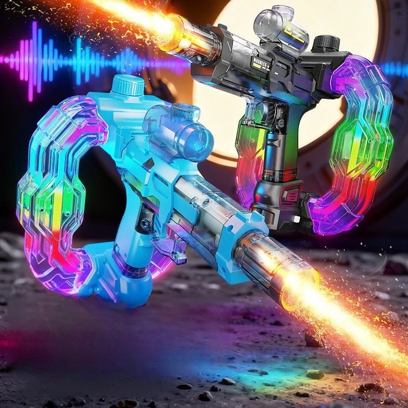 LED Colorful Energy Ring Electric Water Gun for Kids Adults Full Auto Continuous Fire with Glowing Lights Outdoor Pool Beach Toy