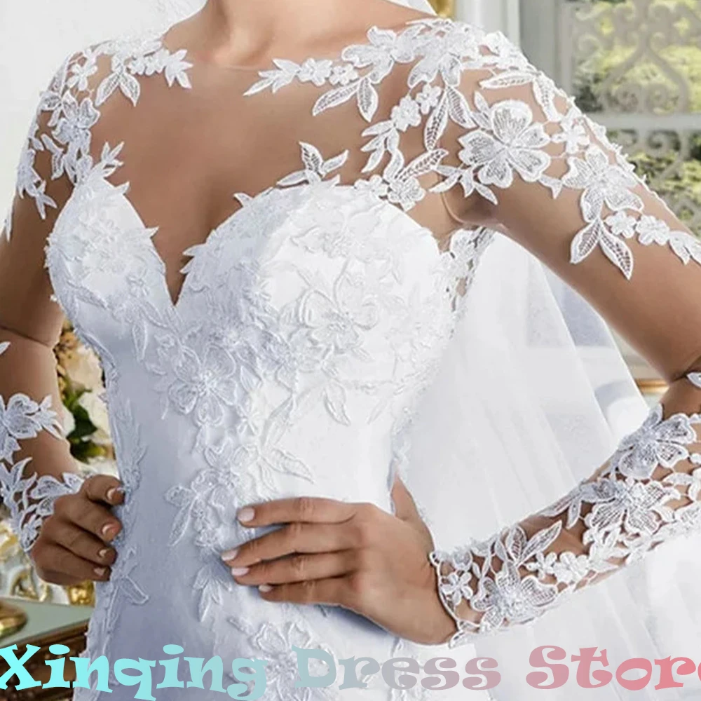 Sirena Appliques perle abiti da sposa Sweetheart lunghezza del pavimento pizzo temperamento Jersey abiti da sposa maniche lunghe Sweep Train