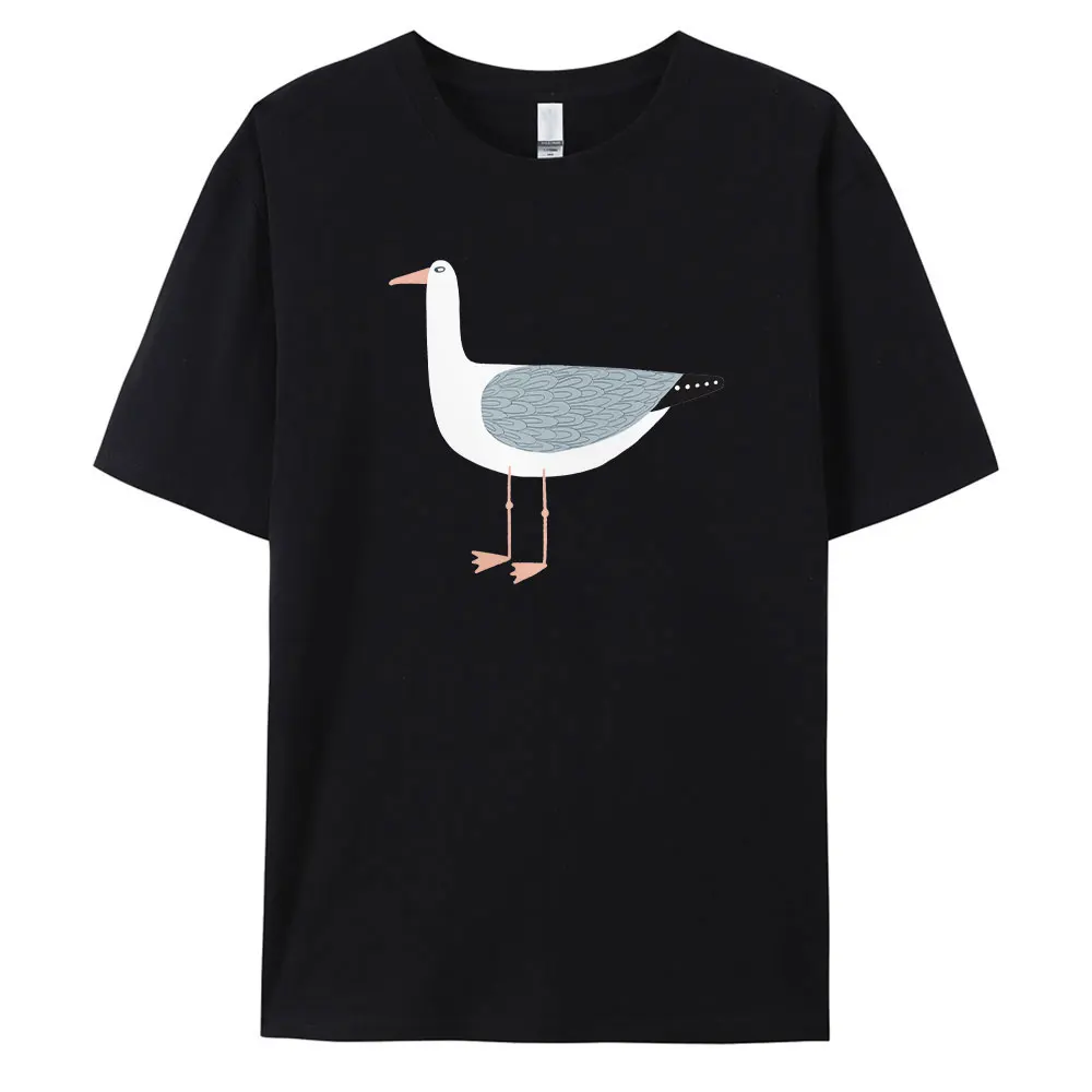 Men's Cotton Seagull Graphic Print T-shirt Tees Casual Loose Round Neck Street Style Tops for Men and Women