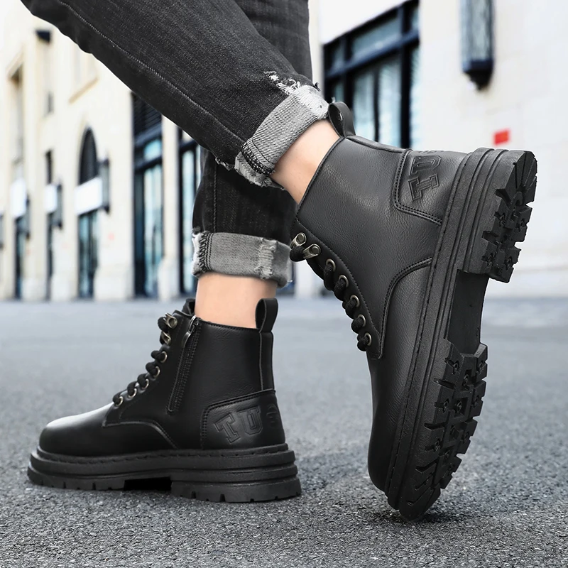 Men\'s boots four seasons soft-sole non-slip casual boots fashion outdoor work boots high boots classic Joker youth leather boots