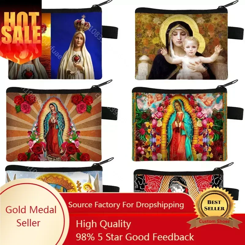 Holy Mary Oil Painting Coin Bag Our Lady Of Guadalupe Virgin Mary Coin Purse Women Catholic Mexico Wallets Earphones Money Bag