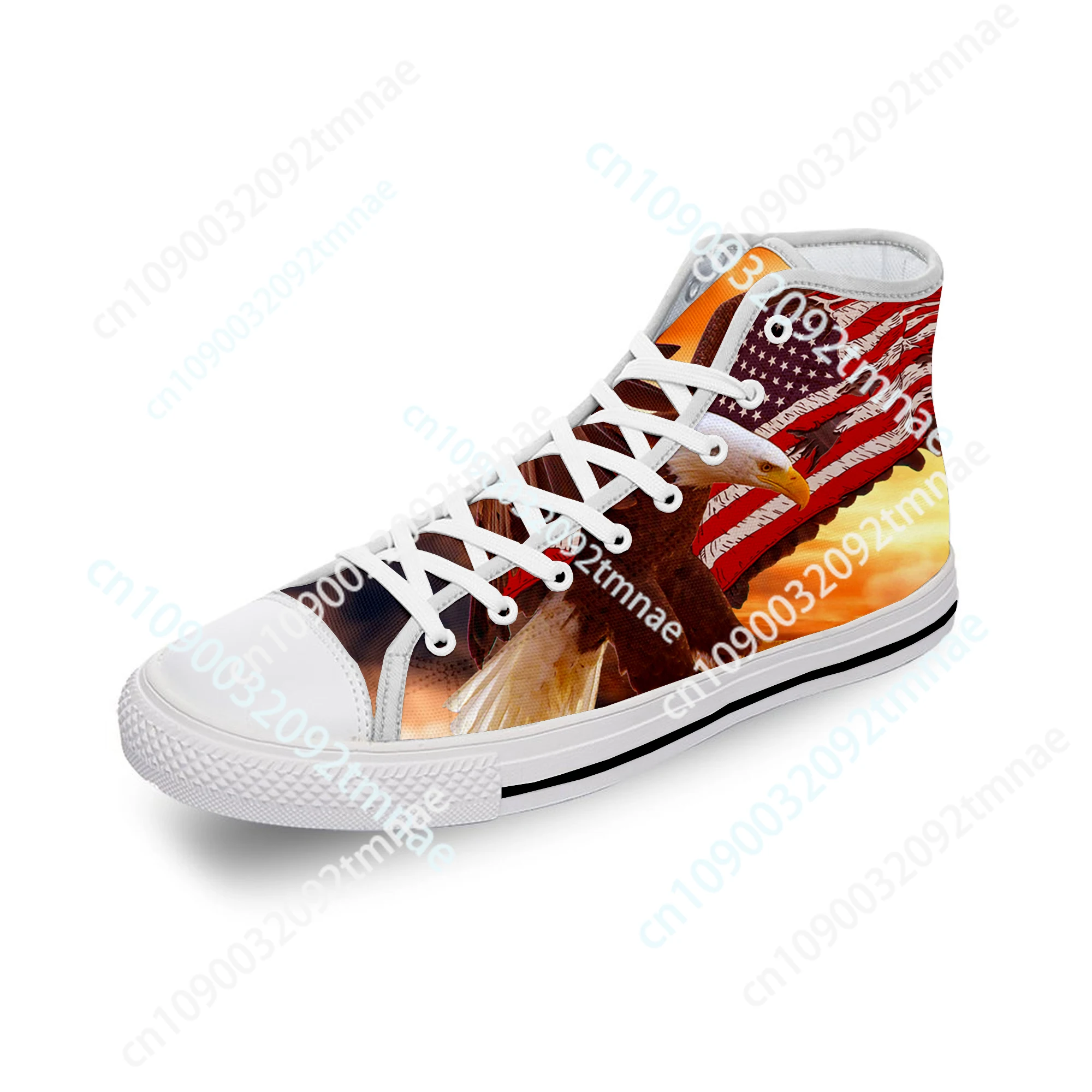 

USA American Flag Eagle Hot Cool White Cloth Fashion 3D Print High Top Custom Shoes Men Women Lightweight Breathable Sneakers