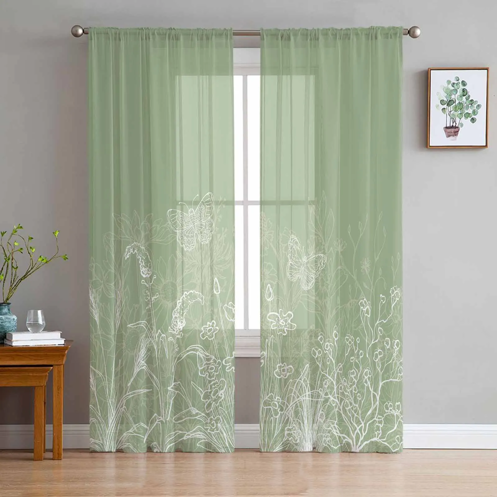 Minimalist Flower Hand Drawn Sheer Curtain Living Room Drapes Home Bedroom Voile Curtain Tulle Window Curtain