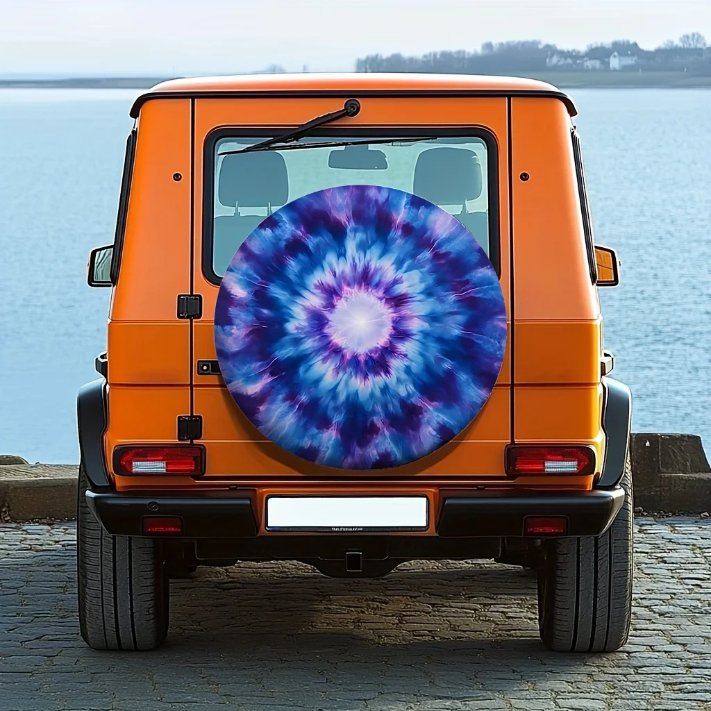 1pc Blue-Violet Tie-Dye Spare Tire Cover - Durable Polyester, Universal Fit For Cars, SUVs & Trucks, Perfect Outdoor Tire Protec