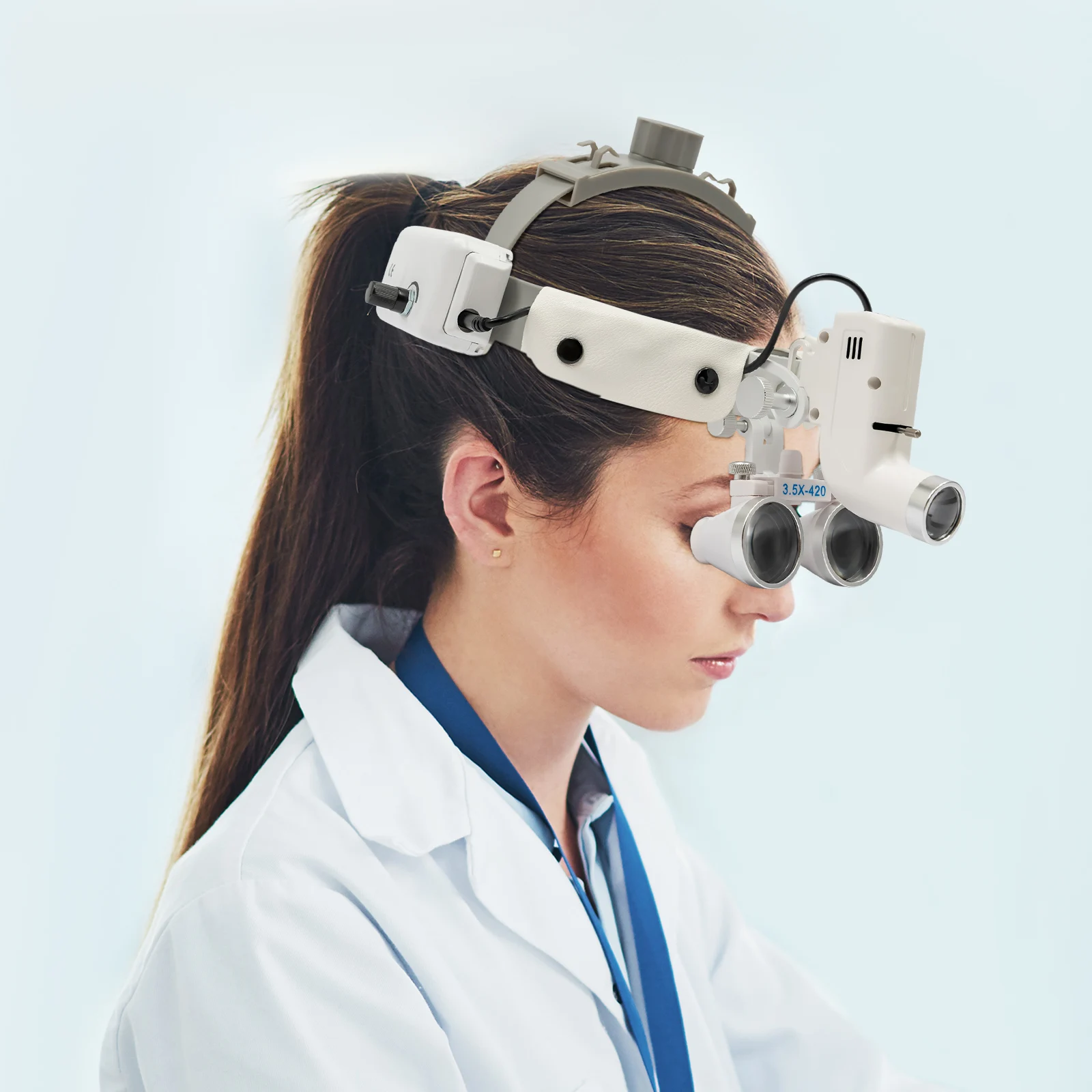 Medical Binocular Magnifier White with LED Light 3.5X Magnifying Lens Adjustable Headband for Clinical Examination