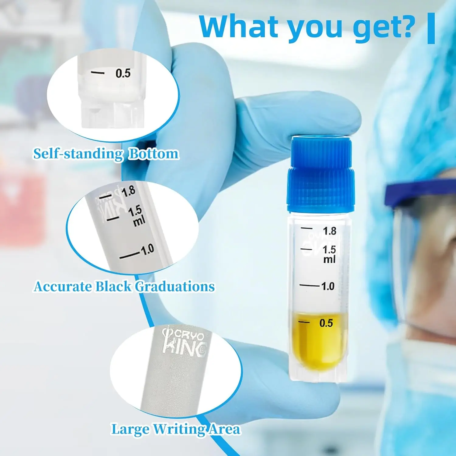 2ml PP Cryovial Tubes Freezing Storage Tubes Lab Cryogenic Vials Autoclavable, Sterilisation, RNase and DNase Free Cryotubes