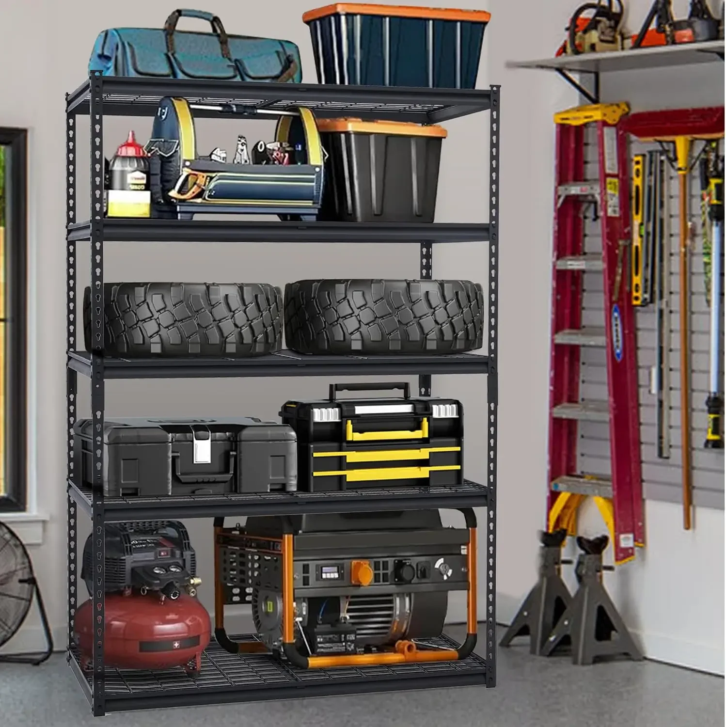 USA Stock Heavy Duty Garage Shelving Unit, 48 In L X 24 In W X 72 In H Adjustable Storage Shelves, 2500 LBS Load Capacity, Durab