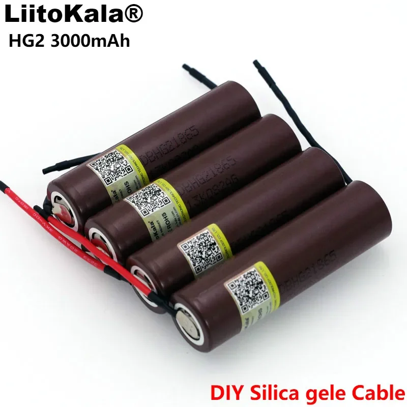 Liitokala new HG2 18650 3000mAh Rechargeable battery 18650HG2 3.6V discharge 20A, dedicated batteries+DIY Silica gel Cable