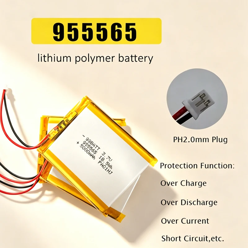 955565 Battery 5000mAh 3.7V Li-Polymer Lithium Rechargeable Cell for Power Bank Eye Protection Desk Lamp Alarm Medical Equipment