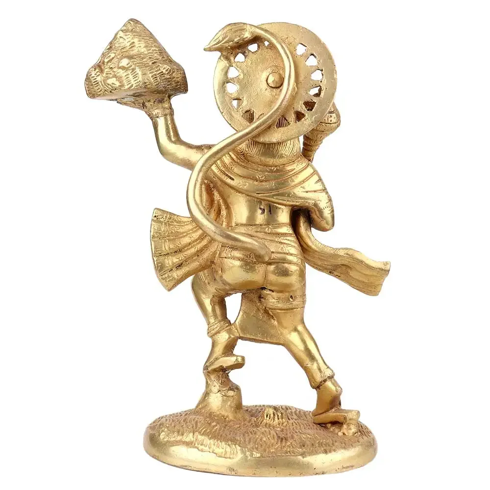 Handgemaakte gouden messing Lord Hanuman met bergkruiden sculpturen beeldje standbeeld verklaring stukken decor cadeau-artikelen