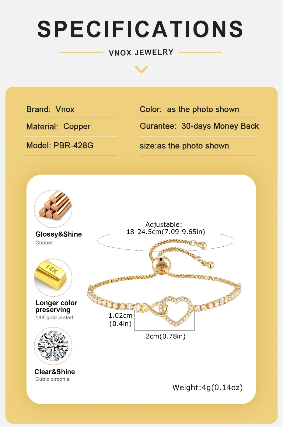 Vnox Exquisites Infinity-Charm-Armband mit kubischen Zirkonia für Damen, luxuriöse Kristalle, romantisches Herz-Armband, Hochzeit, Geburtstag, Schmuck – Detail 4