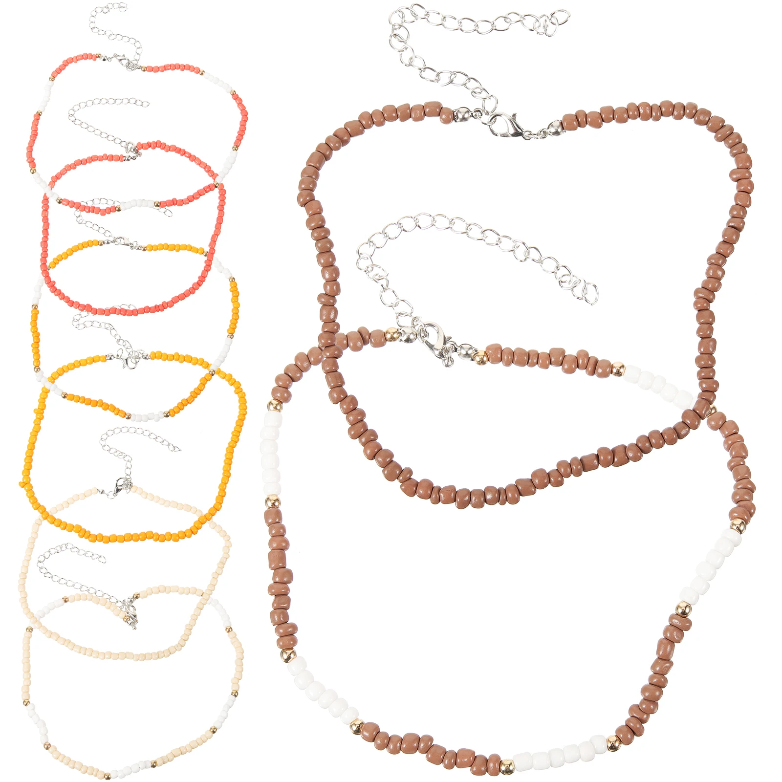 

8pcs Rainbow Necklace Colorful Bead Adjustable Length Women Chain Valentine Sweater Clavicle Accessories Gift