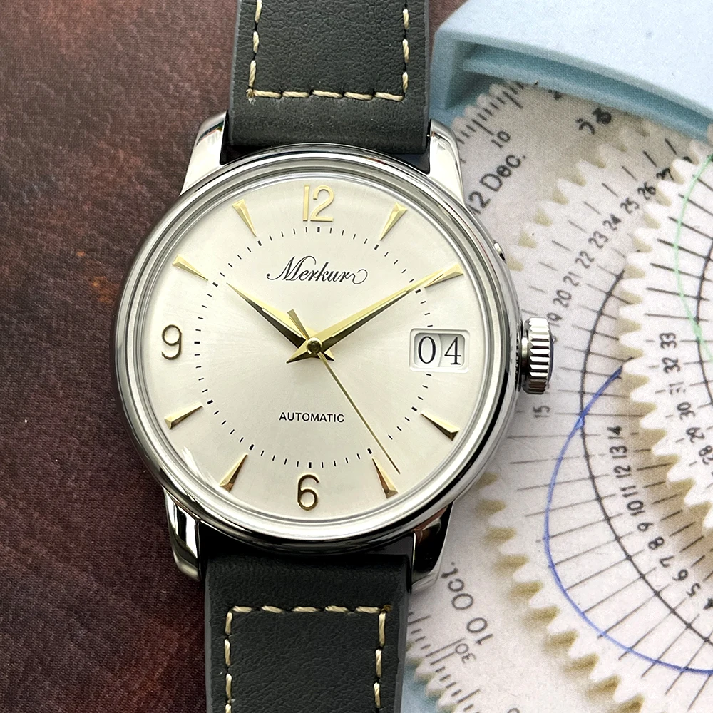 Новые деловые часы Merkur с автоматическим механическим механизмом, отличный календарь с сапфировым стеклом, классический 38 мм с сапфировым стеклом, Relogio Masculino