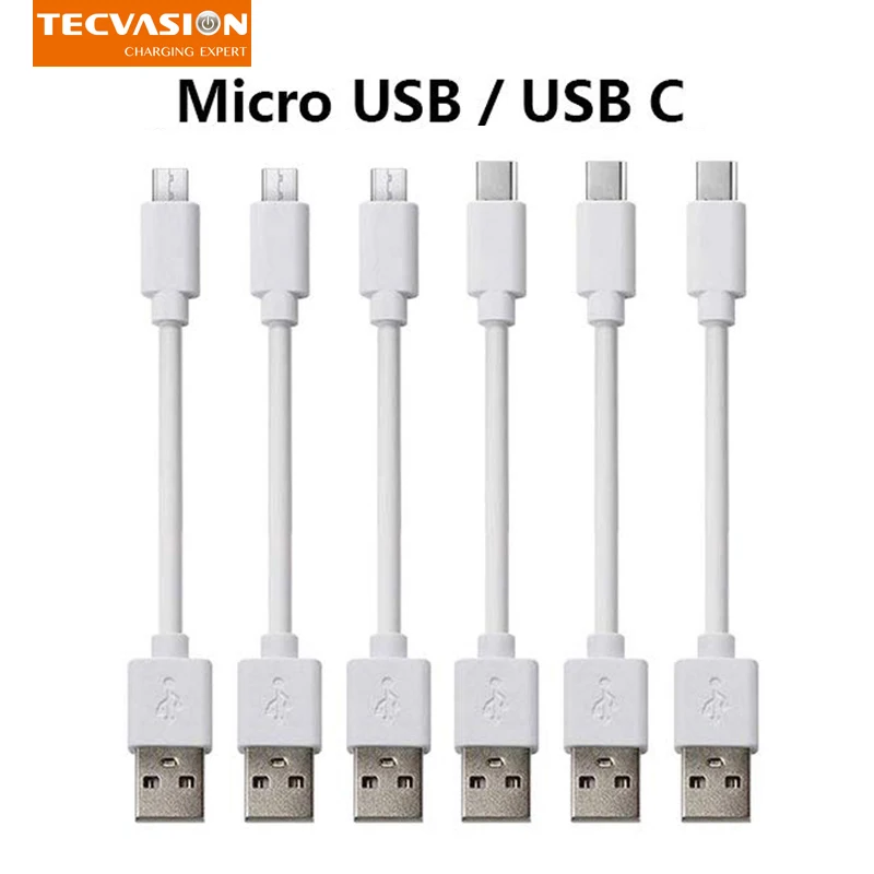 Cable Micro USB tipo C de carga rápida, adaptador corto de 25cm para Samsung, Xiaomi, Huawei, Android, estación de carga