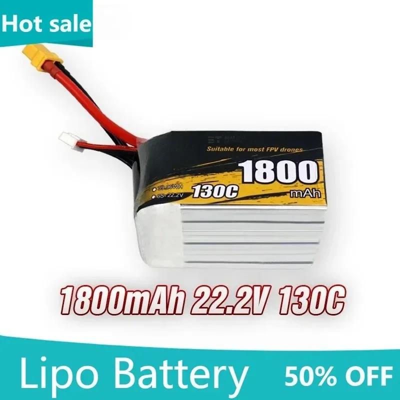 

1800mAh 22.2V 6S 130C LiPo Battery with XT60 Plug for FPV Racing Drone Quadcopter RC Helicopter Parts Power Pack for 3D Flying