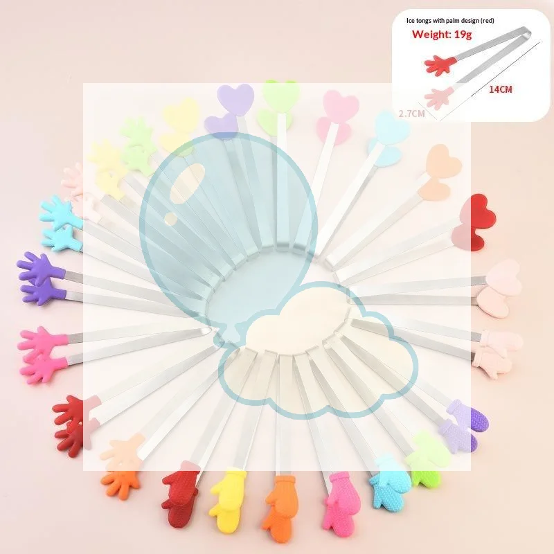 Creative Silicone Stainless Steel Mini Snack Food Tongs Non-slip Handles BBQ Bread Ice Cube Clip Kitchen Accessories BBQ