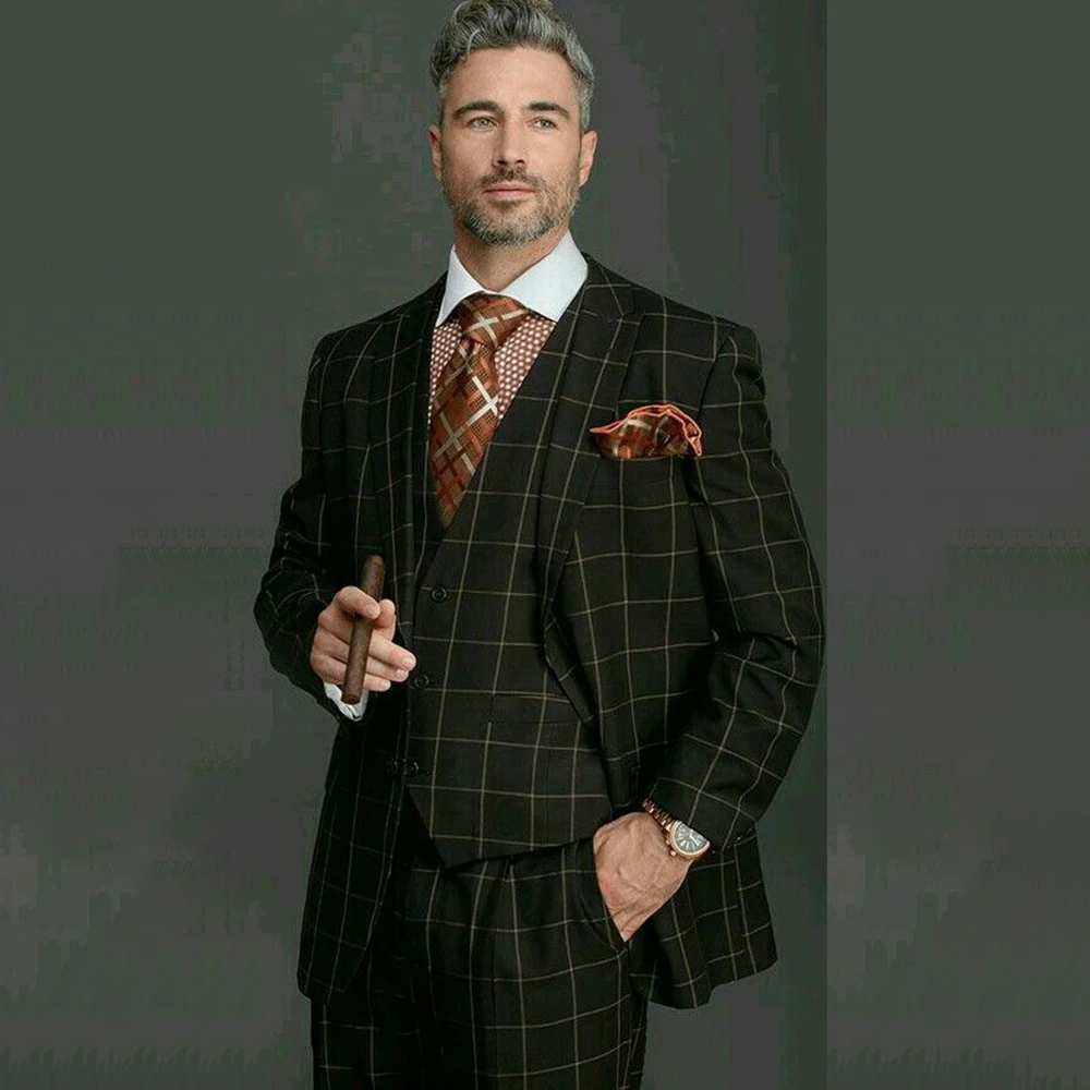 

Customzied Men's Suits Elegant Business 3 Piece Jacket Pants Vest