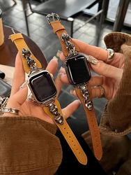 Retro Real Leather Strap For Apple Watch 38mm 40 41mm 42mm 45mm 46mm 49mm Women Bracelet Band For iWatch Ultra 10 9 8 SE 7 6 5 4