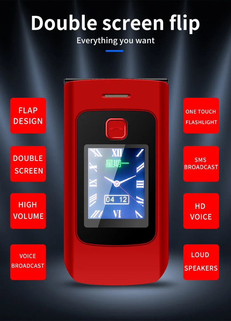 YEEMI K21+ LTE 4G Flip Mobile Phone 2.4'' Screen 1100mAh Large Button Loud Voice For Elderly Cellphone MP3 MP4 SOS LED Light