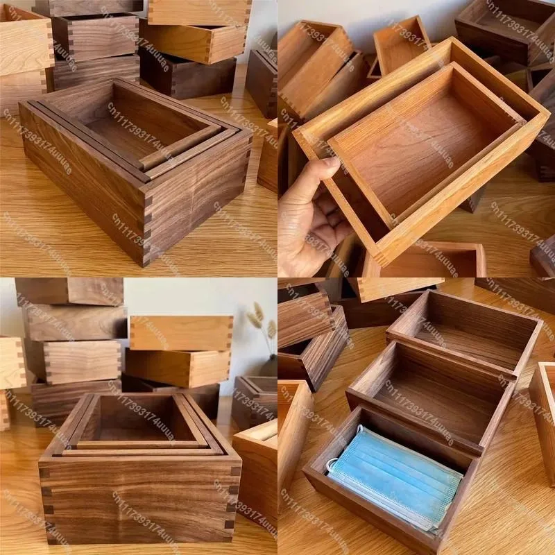 For Well-Crafted Black Walnut Desktop Storage Box Solid Wood Cosmetics Organizer Multi-Function Office Table Tray Holder