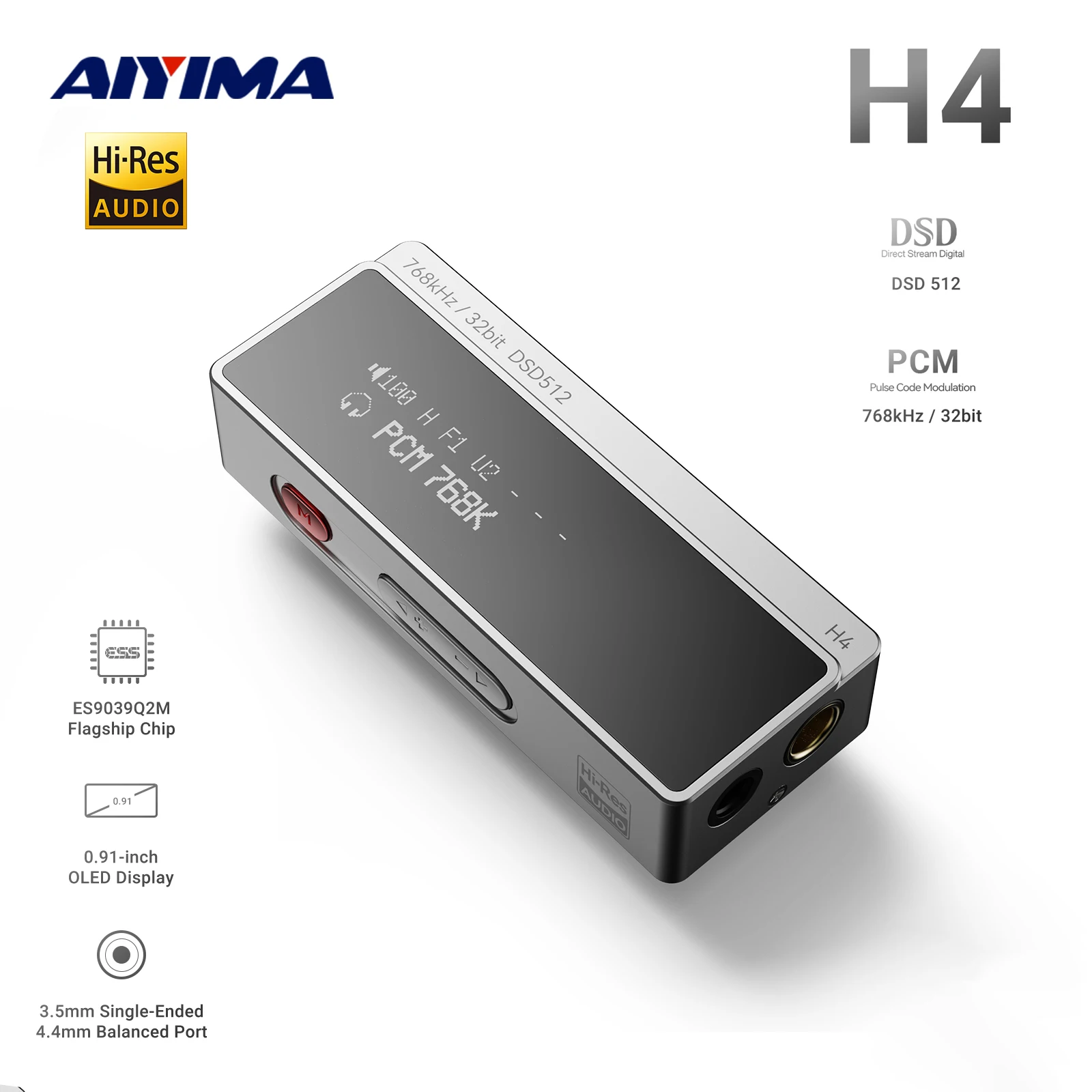

Портативный Hi-Fi ЦАП-усилитель для наушников AIYIMA H4 с экраном, USB-аудиоусилитель Hi-Res ES9039Q2M DSD512, балансный разъем 4.4 мм/3.5 мм