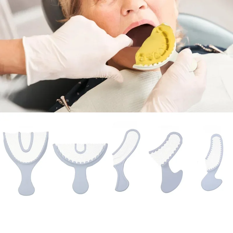 50pcs Dental Impression Trays Disposable Bite Registration Trays with Rigid Plastic Frame and Tear-Resistant Mesh Oral Care Tool