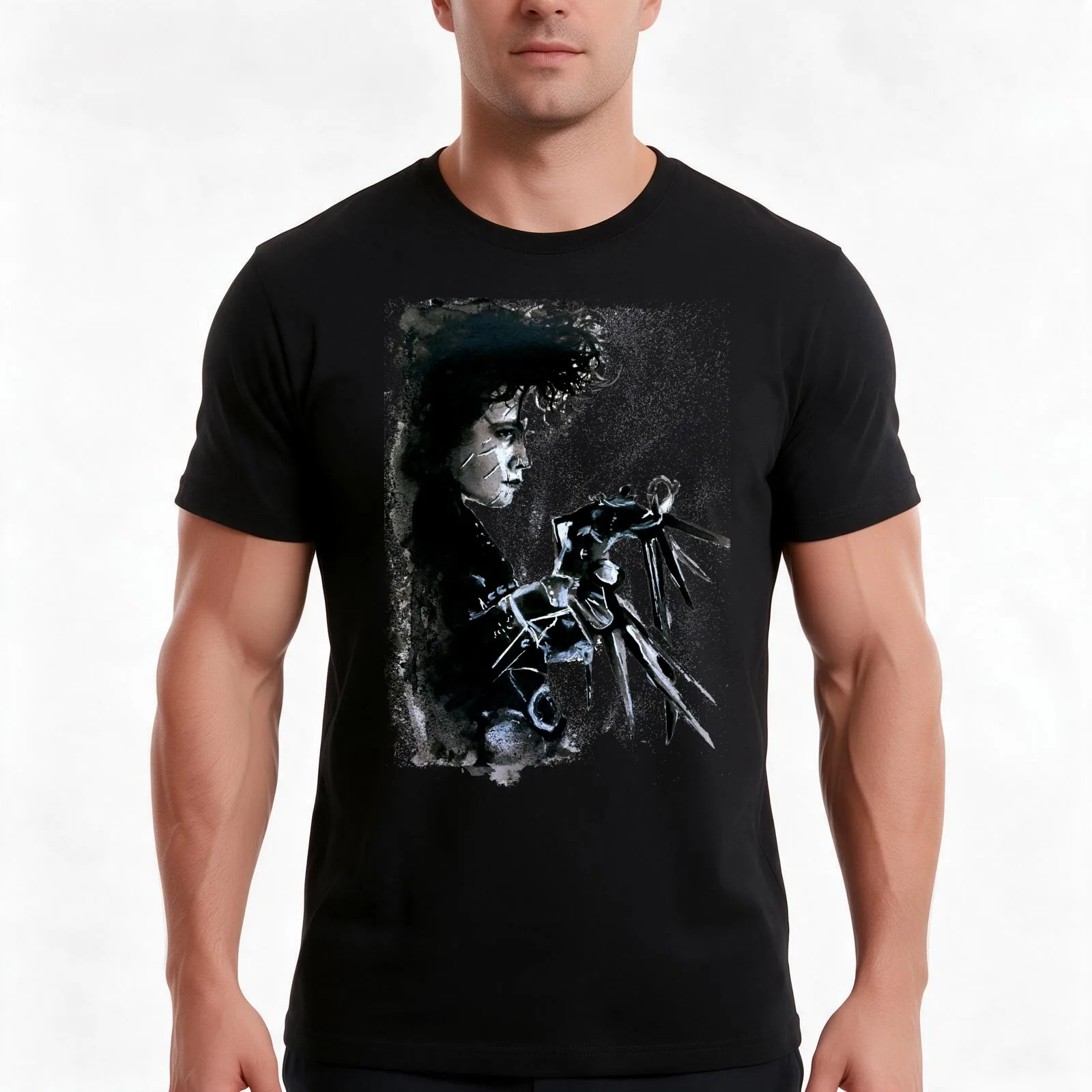 Scissorhands Splatter T-Shirt, Summer Casual Cotton Tee, Oversized Streetwear Tops, Vintage Graphic Print, Unisex Men Women
