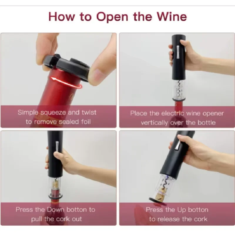 Abridor de botellas eléctrico con cortador de papel, sacacorchos, accesorios para vino, abridor de vino automático inteligente, aparato de cocina