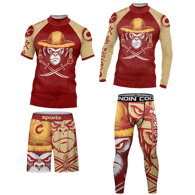 حار المصارعة جيو جيتسو Rashguard للرجال Mma تي شيرت + بانت 4 قطعة/المجموعة الملاكمة التايلاندية السراويل Bjj طفح الحرس رياضة الملاكمة الفانيلة رياضية البدلة