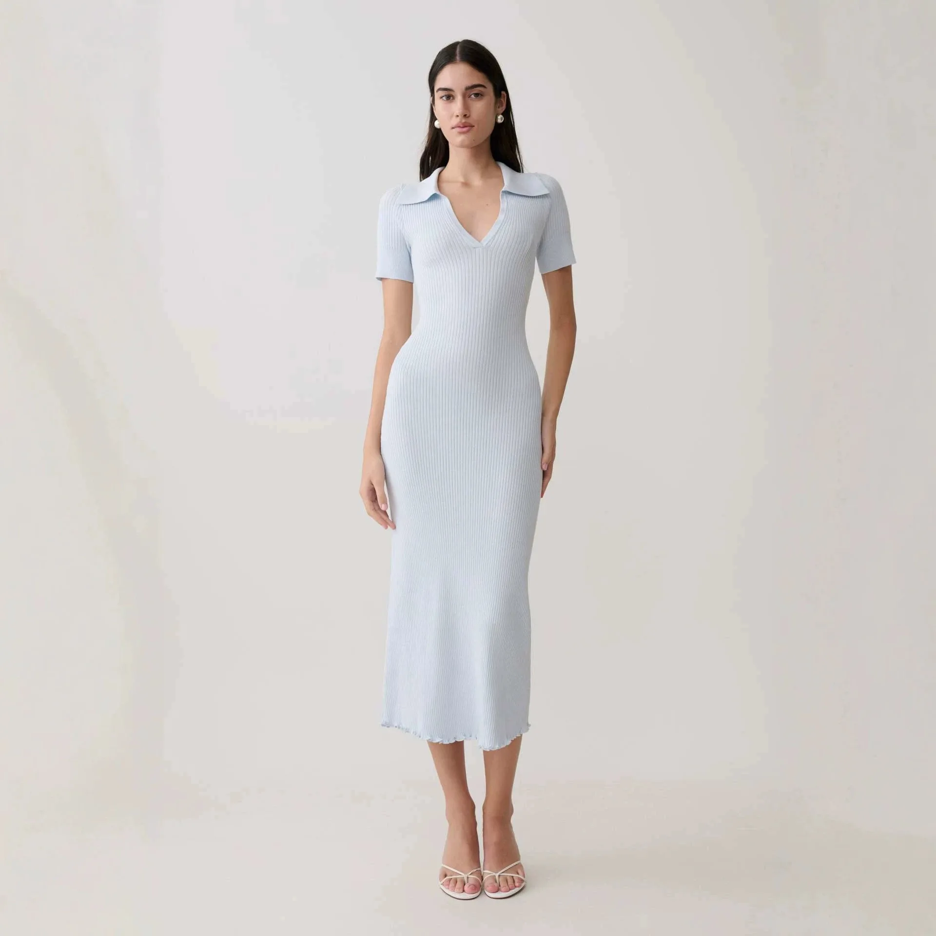 

Elegant POLO Neck Slim Midi Dress Casual Work Dresses Spring Summer Chic Fitted Jumpsuit Playsuit Matching Set