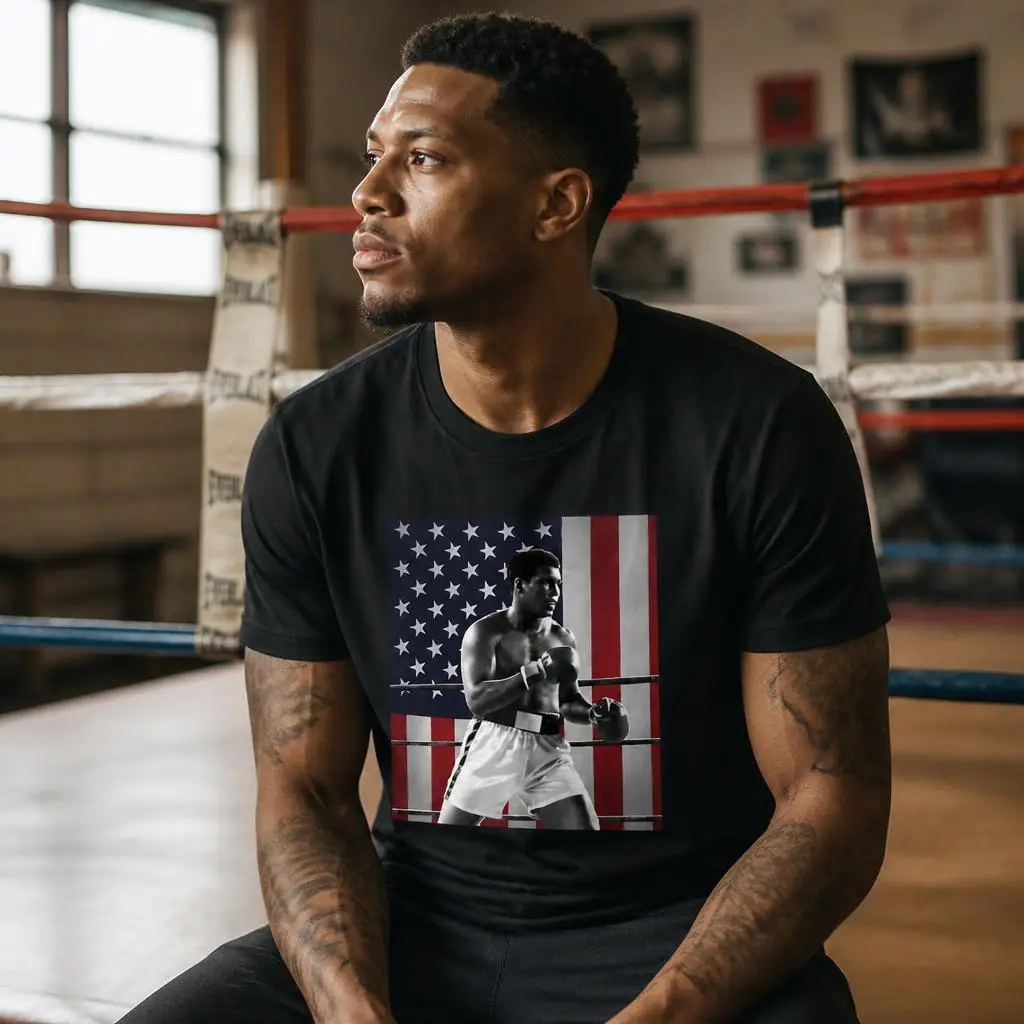 Muhammad-Alis USA Flag T Shirts Casual Tees Short Sleeve Round Collar T-Shirt Pure Cotton Tops