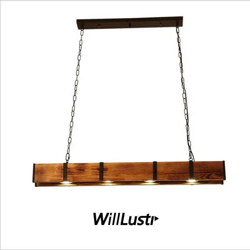 

Aged Wood Pendant Lamp Industrial Distressed Antique Chandelier Cafe Restaurant Shop Home LED Vintage Suspension Light