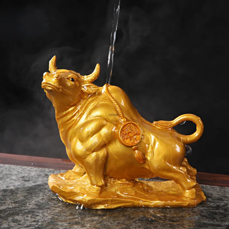Toro gira el universo, adorno de té que cambia de Color, Bullish, accesorio creativo para atraer riqueza, juego de té Golden Bull