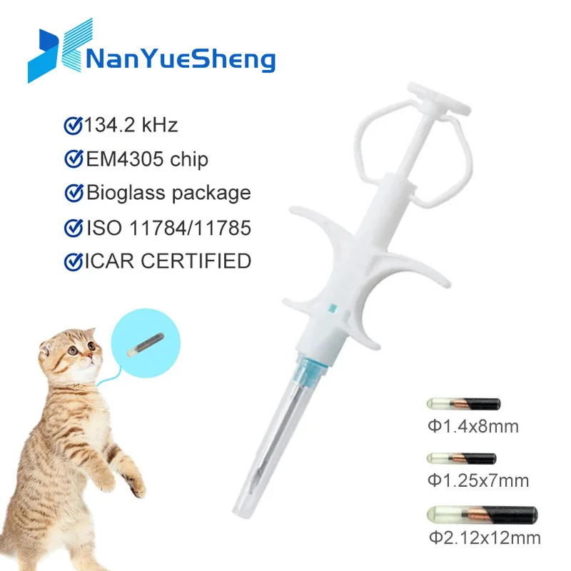 

Pet Microchip 134.2Khz Animal ID Chips With Syringe For Animal Identification ISO 11784/11785 and FDX-B Standard 2.12*12mm