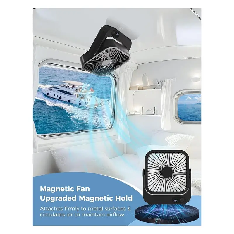 A02V-Cruise Ship Approved Magnetic Fan - Rechargeable & Plug-In, 5-Speed Adjustable, Quiet Operation, 5-12 Hour Battery Life image 6