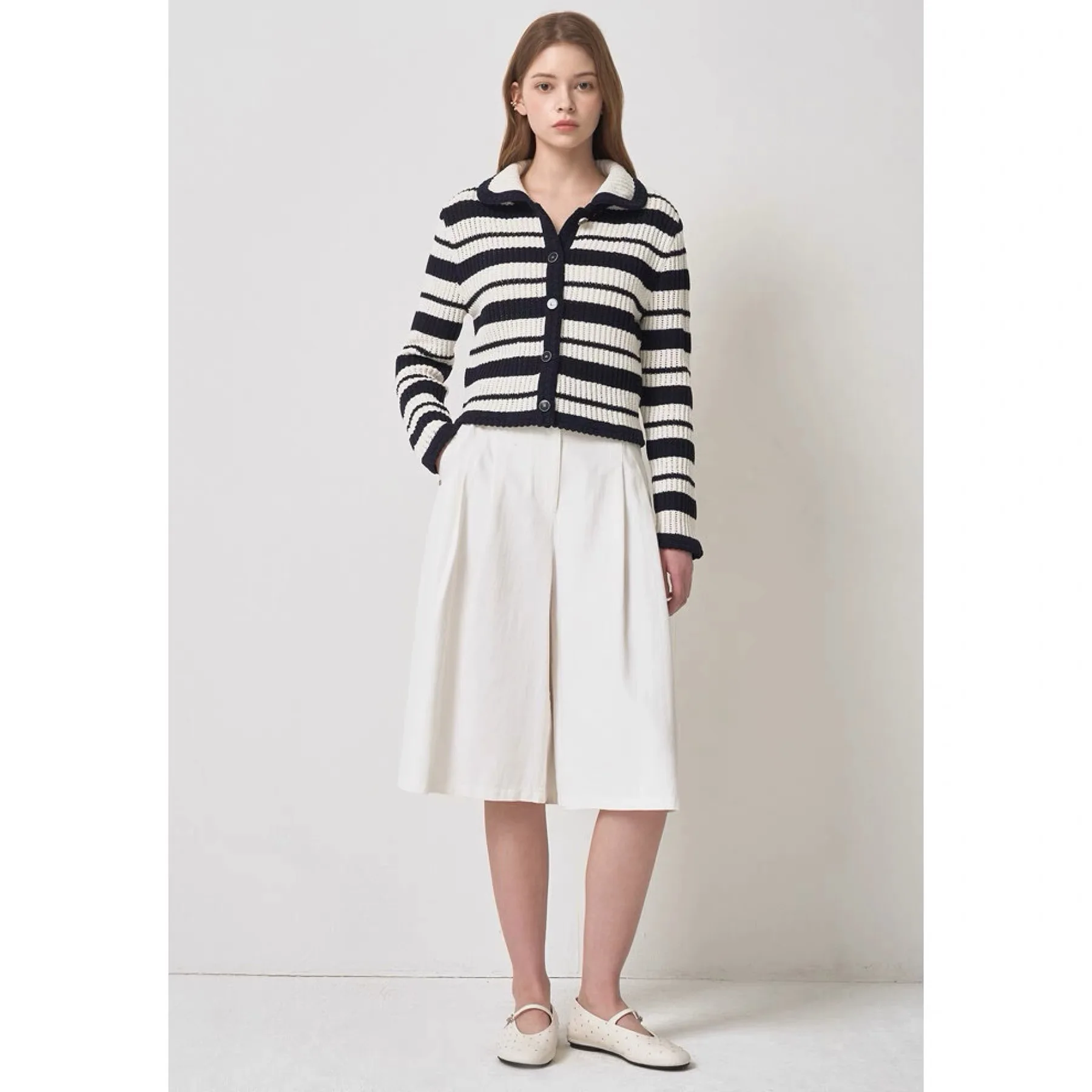 

Lemon Cheese MIN26 Spring Collar Color Block Striped Hollow out Commute Versatile Knitted Open Cardigan Women's Knitwear