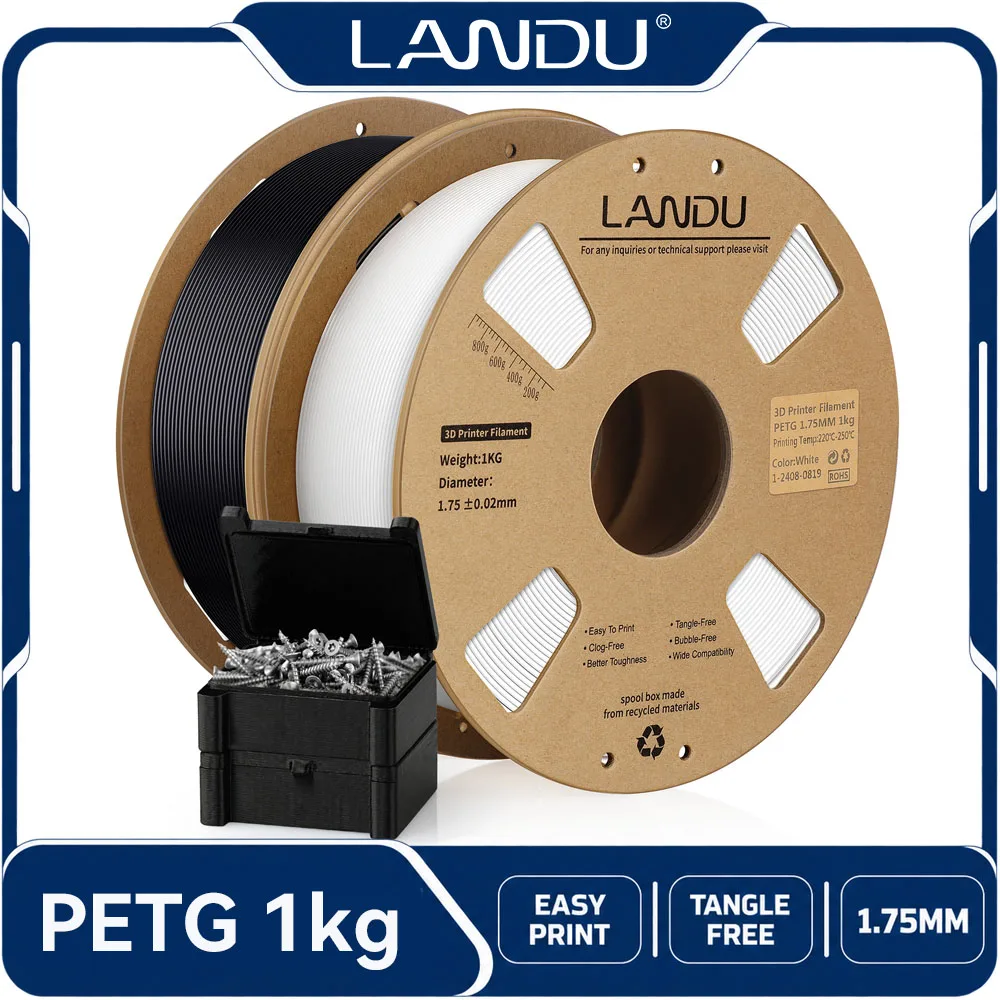 LANDU 2.2LBS PETG Filament 3D Printer Filament 1 Rolls 1KG 1.75MM Eco-Friendly Tangle-Free 3D Printing Wire Materials PETG