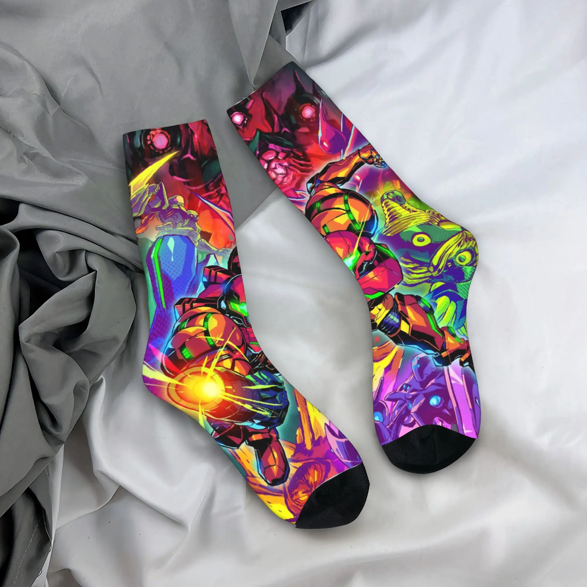 Metroids Hero Game Socks  Non-Slip Stockings Men High Quality Skateboard Socks Autumn Gothic Graphic Socks