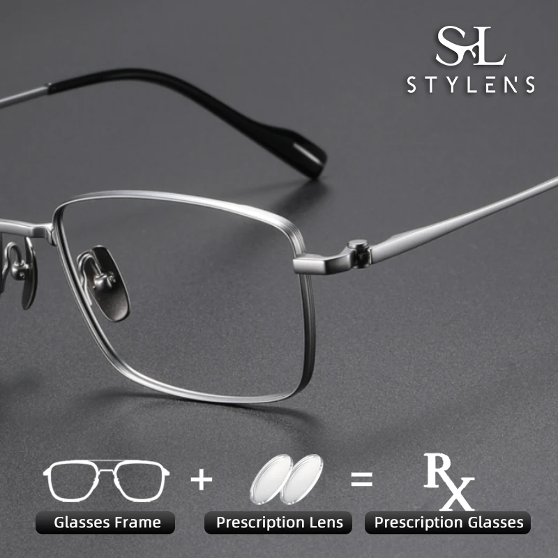 

STYLENS Acetate Pure Titanium Myopia Prescription Eyewear Men Square Frame Business Anti Blue Light Progressive Eyewear 81014