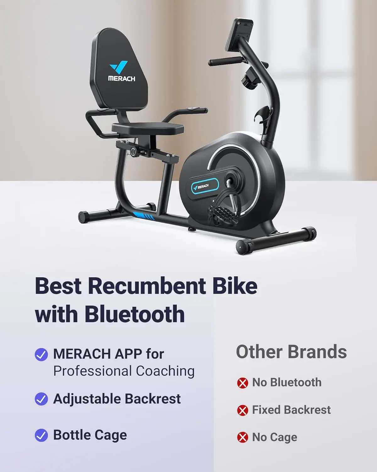 MERACH Recumbent Exercise Bike for Home with Smart Bluetooth and Exclusive App Connectivity, LCD, Heart Rate Handle,