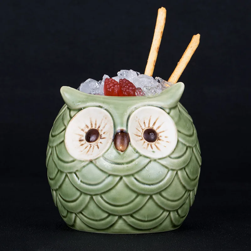 

500ml Ceramic Tiki Mug Owl Bird Creative Porcelain Beer Wine Mug Cup Bar Tool