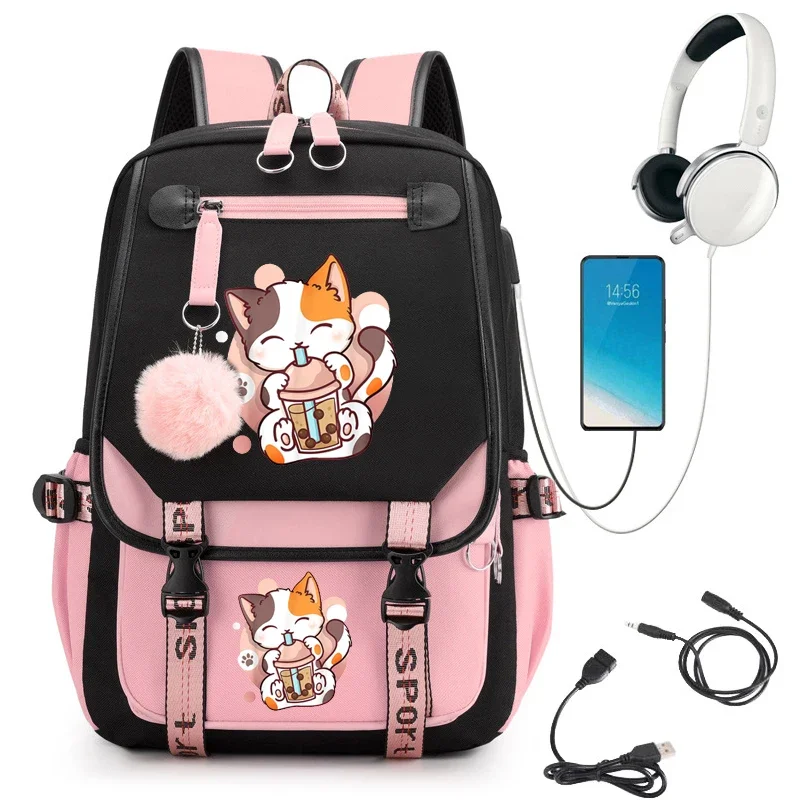 

Large Female Cute College Girl Travel Book Backpack Fashion Ladies Leisure Bag Women Boba Anime Cat Laptop School Bags