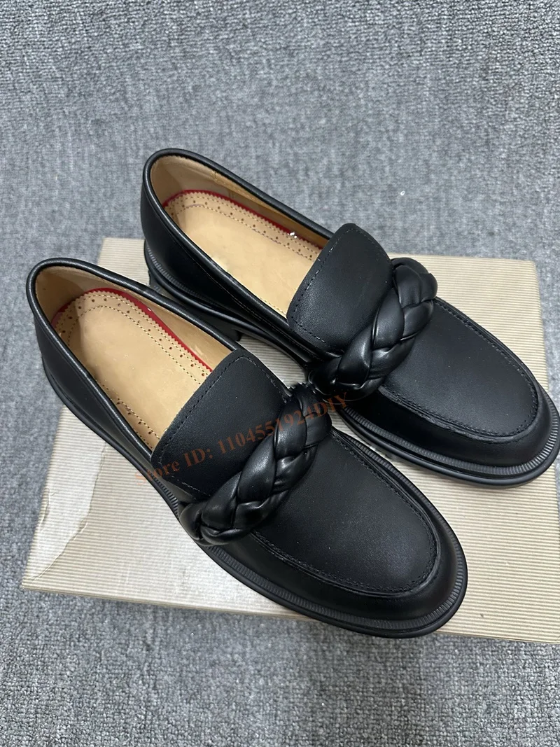 

Black Real Leather with Weave Pattern Round Toe Slip On Loafers Man Casual Shoes Plus Size 47On