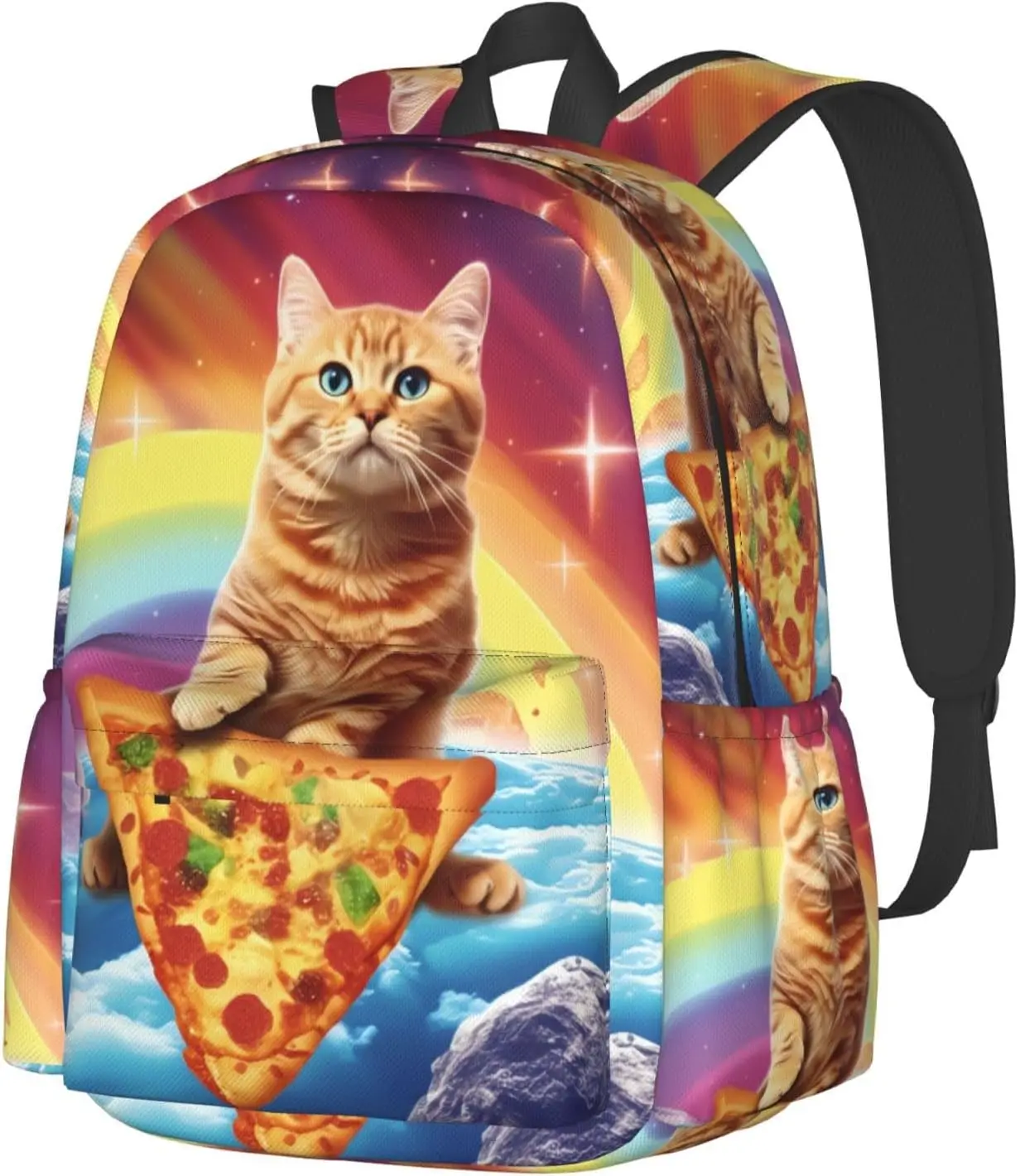 Backpack Funny Pizza Cat Rainbow Laptop Bag Shoulder Bag School Bookbag Casual Daypack For Boys Girls