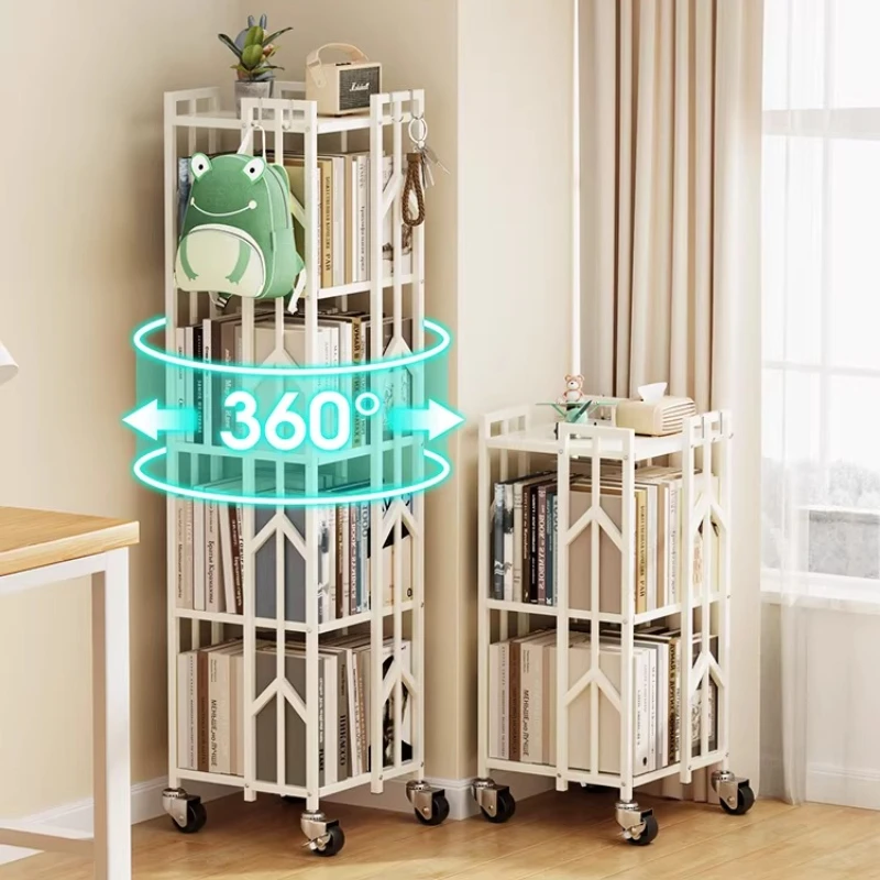 Industrial Rolling Bookcase 360° Swivel Storage Shelf Floor Standing Metal Organizer Space Saving