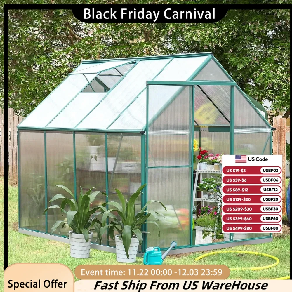 Heavy Duty Aluminum Frame Greenhouse with Window Door for Backyard Garden,Outdoor Walk-In Plant Greenhouse, Clear Panel 8x6x6 FT